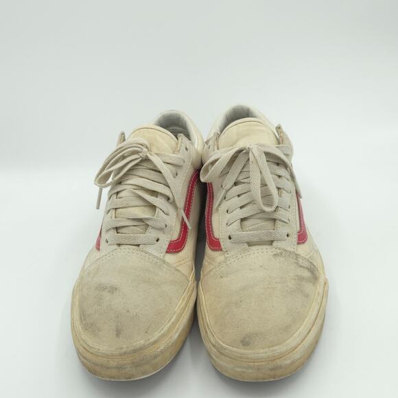 Fatigued Vans Old Skool Men\'s Size 9.5 Marshmallow White Racing Red Sneakers